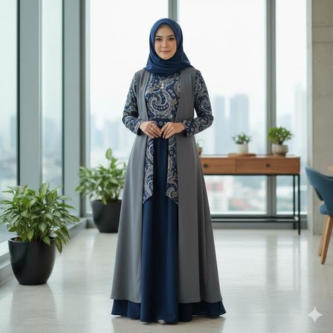 Model Gamis Kombinasi Atas Batik Bawah Polos (Foto: Gemini AI)