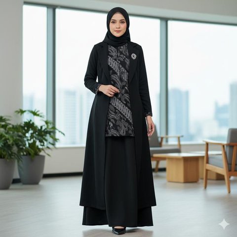 Model Gamis Kombinasi Atas Batik Bawah Polos (Foto: Gemini AI)