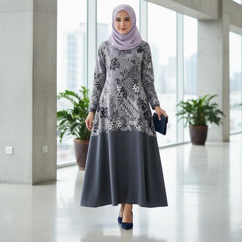 Model Gamis Kombinasi Atas Batik Bawah Polos (Foto: Gemini AI)