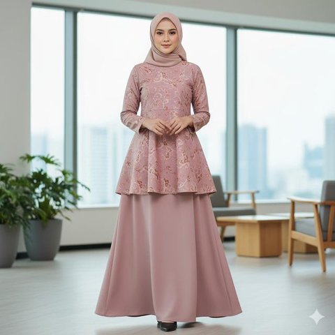 Model Gamis Kombinasi Atas Batik Bawah Polos (Foto: Gemini AI)