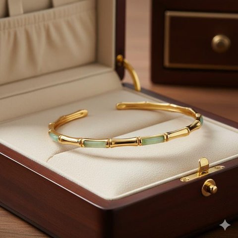 Model Gelang Emas Bambu Kombinasi Batu Alam (Ilustrasi AI)