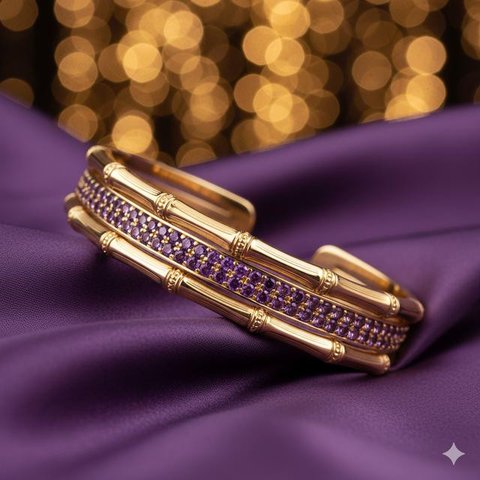 Model Gelang Emas Bambu Kombinasi Batu Alam (Ilustrasi AI)