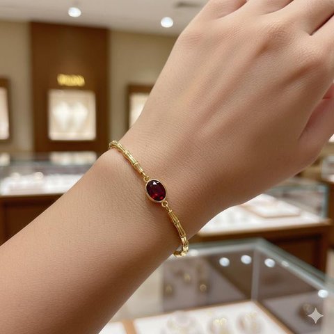 Model Gelang Emas Bambu Kombinasi Batu Alam (Ilustrasi AI)