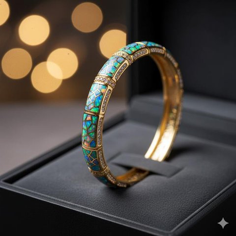 Model Gelang Emas Bambu Kombinasi Batu Alam (Ilustrasi AI)