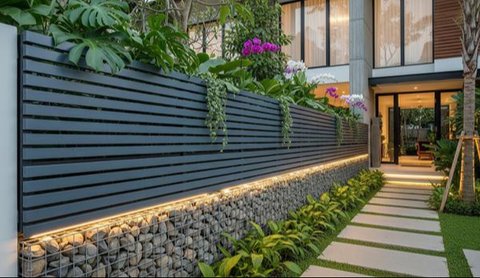Rumah dengan pagar taman warna hijau sage. Foto: Gemini