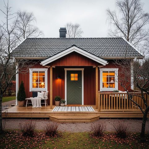 Rumah Tipe 36 dengan Warna Terang dan Atap Tinggi/Desain Rumah Minimalis Ukuran Kecil Tipe 36 di Lokasi Strategis (Sumber: gemini.com)