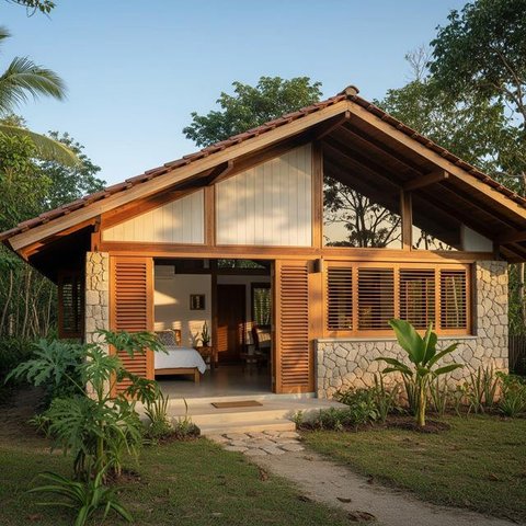 Rumah Tipe 36 dengan Warna Terang dan Atap Tinggi/Desain Rumah Minimalis Ukuran Kecil Tipe 36 di Lokasi Strategis (Sumber: gemini.com)