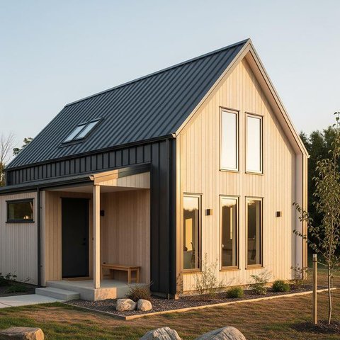 Rumah Tipe 36 dengan Warna Terang dan Atap Tinggi/Desain Rumah Minimalis Ukuran Kecil Tipe 36 di Lokasi Strategis (Sumber: gemini.com)