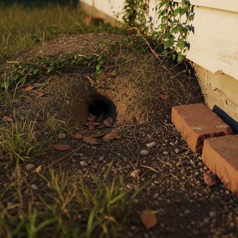 Ilustrasi lubang ular di pekarangan rumah. [Foto: Gemini]