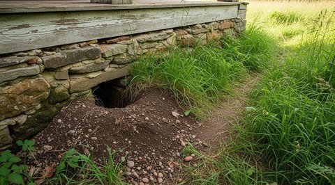 Ilustrasi lubang ular di pekarangan rumah. [Foto: Gemini]