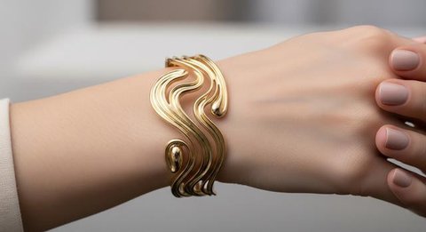 Model Gelang Emas Cuff Sculptural Desain Abstrak 2025