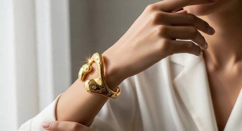 Model Gelang Emas Cuff Sculptural Desain Abstrak 2025