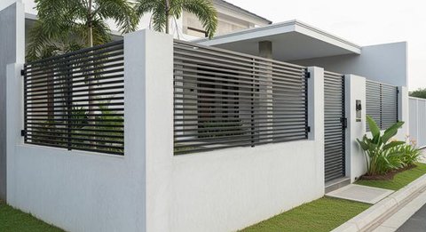 Model Pagar Besi dengan Dinding Beton Minimalis