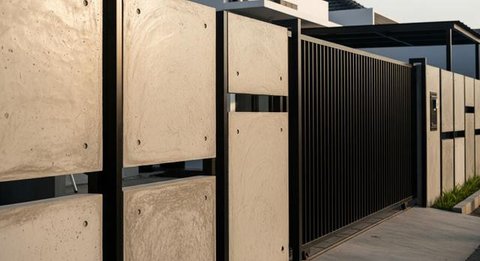 Model Pagar Besi dengan Dinding Beton Minimalis