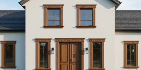Ilustrasi Rumah Minimalis Kontemporer dengan Kaca dan Kayu Kombinasi