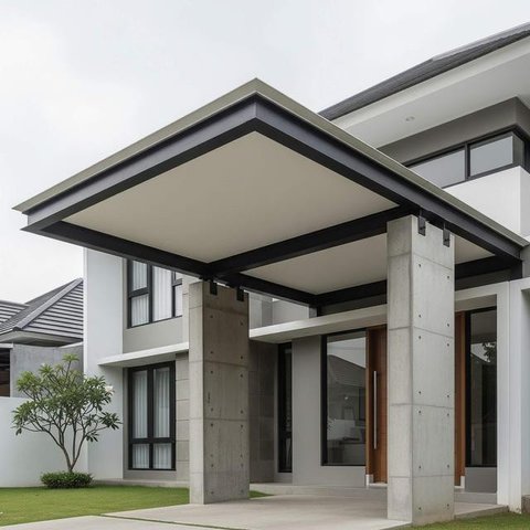 Kanopi Bahan Besi Beton dan Hollow untuk Rumah Minimalis. Foto: Gemini