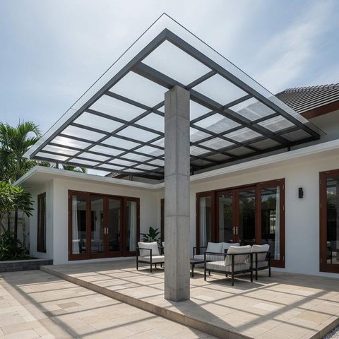 Kanopi Bahan Besi Beton dan Hollow untuk Rumah Minimalis. Foto: Gemini