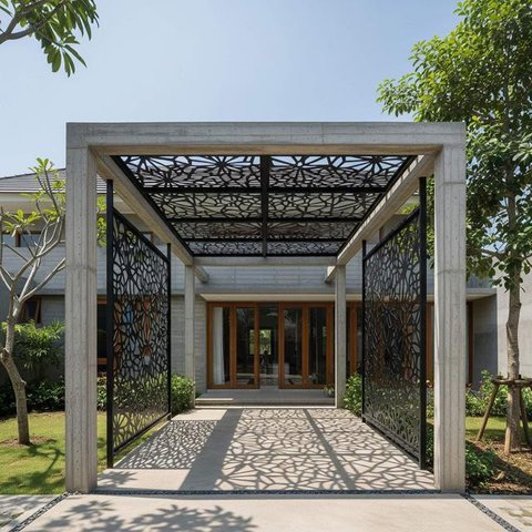 Kanopi Bahan Besi Beton dan Hollow untuk Rumah Minimalis. Foto: Gemini