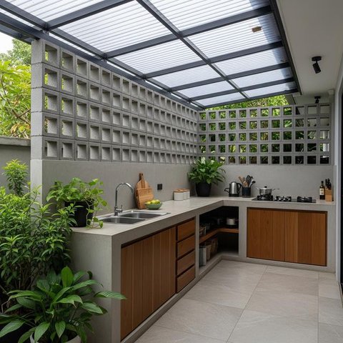 Model Dapur Minimalis di Belakang Rumah (Image by Gemini AI)