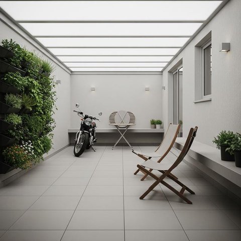 Desain Teras Rumah Sempit Tapi Tetap Muat Motor (AI)