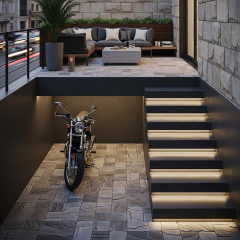 Desain Teras Rumah Sempit Tapi Tetap Muat Motor (AI)