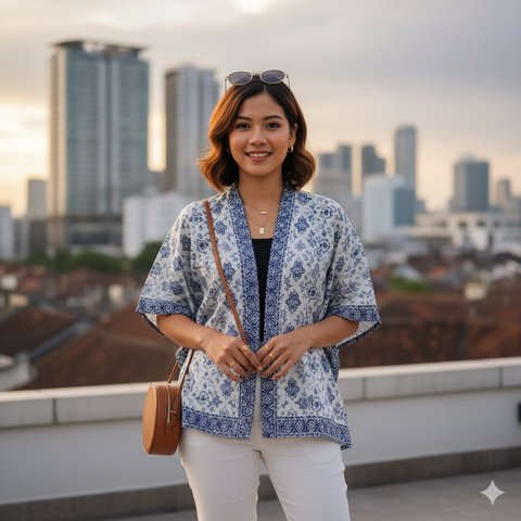 Atasan Batik Kimono Lengan Pendek