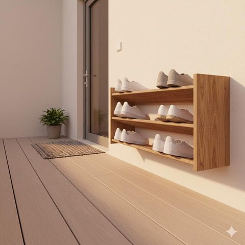 Desain Teras Rumah Sempit tapi Muat Rak Sepatu (created by AI)
