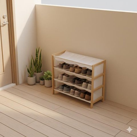 Desain Teras Rumah Sempit tapi Muat Rak Sepatu (created by AI)