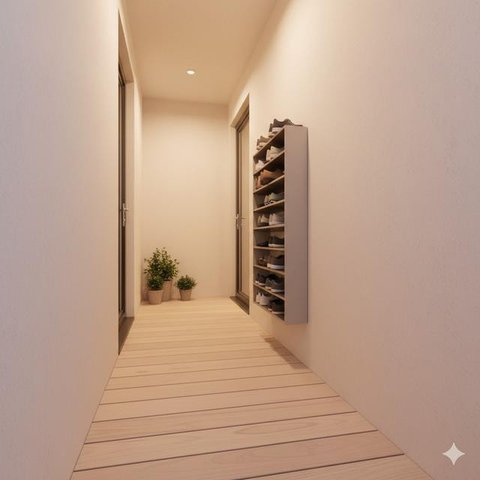 Desain Teras Rumah Sempit tapi Muat Rak Sepatu (created by AI)