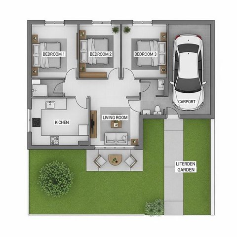 7 Denah Rumah 8x15 m dengan 3 Kamar Tidur untuk Keluarga Muda, Nyaman dan Hemat Ruang (ChatGPT)