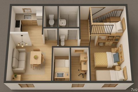 7 Denah Rumah 8x15 m dengan 3 Kamar Tidur untuk Keluarga Muda, Nyaman dan Hemat Ruang (ChatGPT)