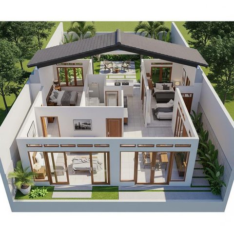 7 Denah Rumah 8x15 m dengan 3 Kamar Tidur untuk Keluarga Muda, Nyaman dan Hemat Ruang (ChatGPT)
