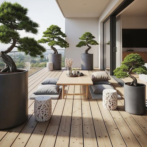 Teras Decking Kayu Klasik yang Hangat/Inspirasi Teras Rumah Luas Bergaya Tropis dengan Lantai Kayu (Sumber: gemini.com)