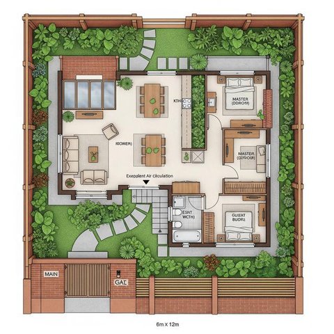 Denah Rumah 2 Lantai Dengan Carport dan Taman (Gemini)