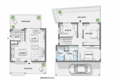 Denah Rumah 2 Lantai Dengan Carport dan Taman (Gemini)
