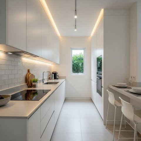 Desain Dapur Sempit Memanjang. (Foto: Gemini AI)
