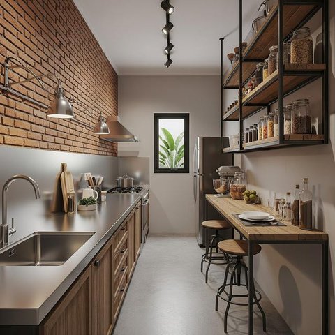 Desain Dapur Sempit Memanjang. (Foto: Gemini AI)