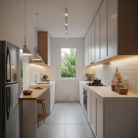 Desain Dapur Sempit Memanjang. (Foto: Gemini AI)