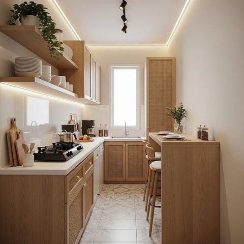Desain Dapur Sempit Memanjang. (Foto: Gemini AI)