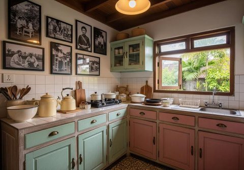 Dapur Warna Biru Pastel yang Tenang/Dapur Sederhana Warna Pastel Ala Korea di Rumah Mungil (Sumber:gemini.com)