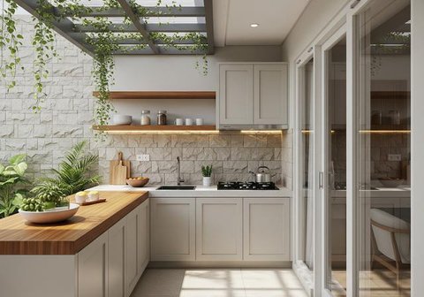 Dapur Warna Biru Pastel yang Tenang/Dapur Sederhana Warna Pastel Ala Korea di Rumah Mungil (Sumber:gemini.com)
