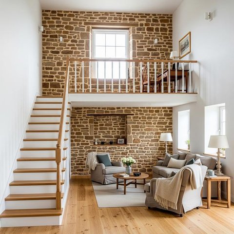 Desain Rumah Mungil Ala Villa dengan Mezzanine (Image by Gemini AI)