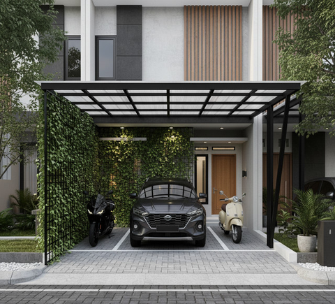 8 Inspirasi Carport Minimalis untuk 1 Mobil 2 Motor di Lahan Sempit, Fungsional dan Rapi di Rumah Modern 2025 (Foto: Gemini AI)