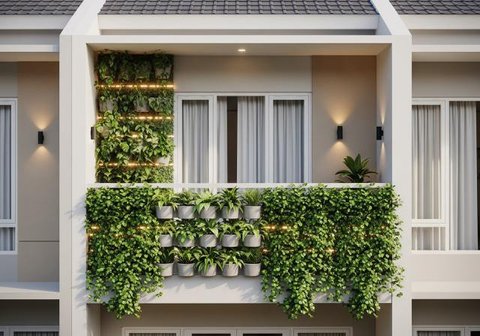 Desain Rumah Kecil dengan Taman di Balkon (Sumber: gemini.com)