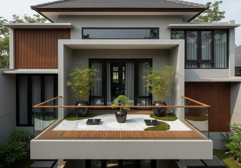 Desain Rumah Kecil dengan Taman di Balkon (Sumber: gemini.com)