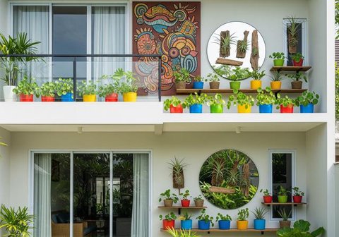 Desain Rumah Kecil dengan Taman di Balkon (Sumber: gemini.com)