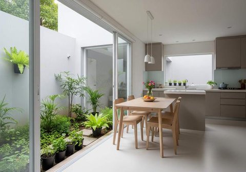 Model Rumah Mungil Tapi Punya Dapur dan Ruang Makan Lega. Foto: Gemini