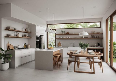 Model Rumah Mungil Tapi Punya Dapur dan Ruang Makan Lega. Foto: Gemini