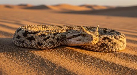 Ilustrasi Ular Bertanduk Gurun (Desert Horned Viper). [Foto: Gemini]