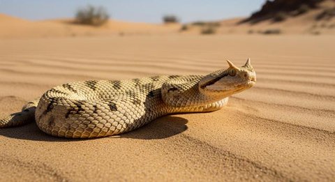 Ilustrasi Ular Bertanduk Gurun (Desert Horned Viper). [Foto: Gemini]